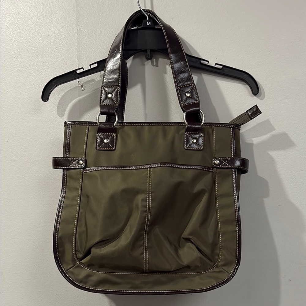 Easy Spirit Olive Tote with Dark Brown Trim